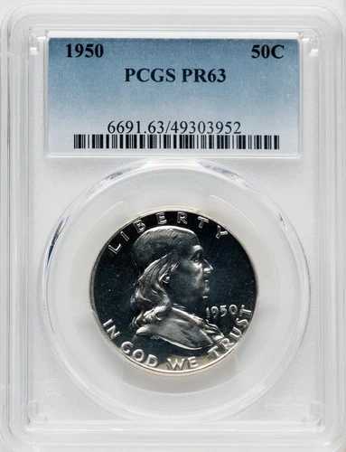 1950年 プルーフ フランクリン ハーフダラー PCGS PF63 - ライトカメオ外観 - PQ 163,350円