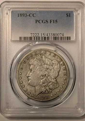 1893-CC モルガン ダラー、PCGS F15、希少なカーソン シティ キー デート コイン。