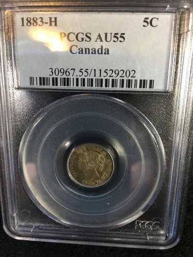 1883H (Obv#5 記載なし)** PCGS グレード カナダ、5 セント、**AU-55**|WORLD RESOURCE【QUEEN店】