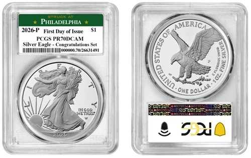 2026年以前のPシルバーイーグル1ドル、PCGS PR70DCAM、発行初日おめでとうございます。#133｜WORLD RESOURCE【QUEEN店】
