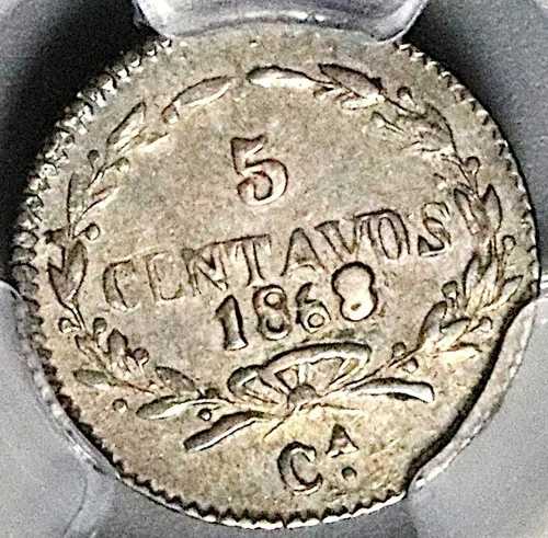 1868年頃 PCGS XF 45 メキシコ 5センタボ 希少チワワ造幣局コイン POP 1/1 (25080302C