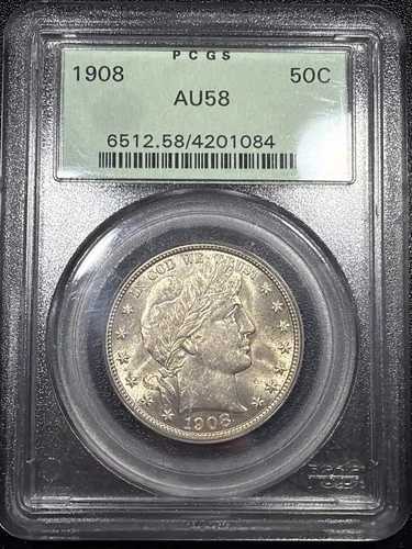 1908年 バーバー ハーフダラー 50セント PCGS AU58 OGH 光沢コイン｜WORLD RESOURCE【QUEEN店】