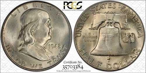 1948年 50セント PCGS MS-66+FBL ??CAC??フランクリン ハーフダラー｜WORLD RESOURCE【QUEEN店】