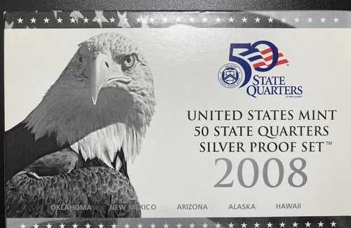 2008年 アメリカ造幣局 50州 クォーター シルバー プルーフセット -COA 0.904トロイオンス