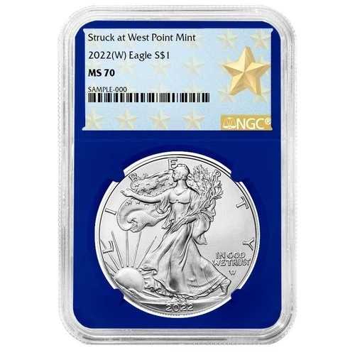 2022年 (W) $1 1オンス アメリカンシルバーイーグル NGC MS70 ウェストポイント スターラベル ブルーコア