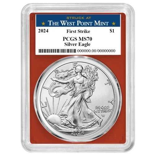 2024年 1ドル 1オンス アメリカンシルバーイーグル PCGS MS70 FS ウェストポイントラベル レッドフレーム