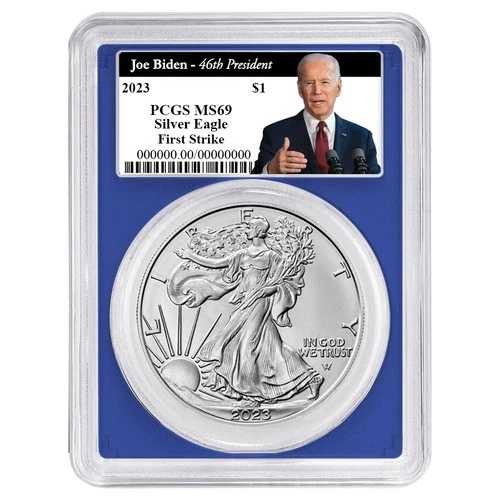 2023年 1ドル 1オンス アメリカンシルバーイーグル PCGS MS69 FS バイデン第46代大統領ラベル ブルー 44,330円