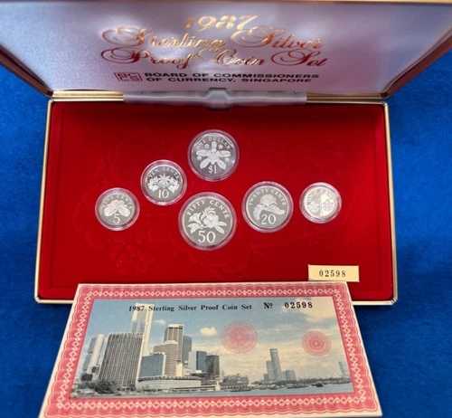 1987年シンガポール銀貨プルーフ6枚セット（箱・鑑定書付き）