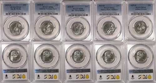 2025年 Dウェルズ・ロー・ルービン・ミルバーン・ギブソン 5枚セット PCGS MS66 女性用クォーター 25セント