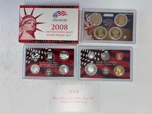 2008 年シルバー プルーフ コイン セット、米国造幣局パッケージ、OGP COA 付属!!!