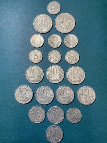 フランス 5、10、25サンチーム硬貨20枚セット。大変希少！ 1916-1930年
