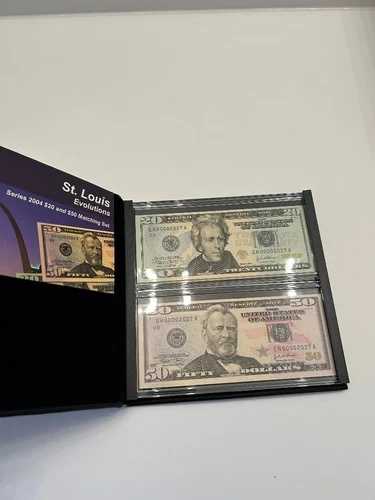 シリーズ 2004 ST. LOUIS Evolutions $20 & $50 FRN マッチングセット シリアル番号 EH00002027A