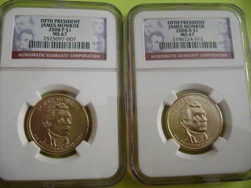 2008年 ジェームズ・モンロー P&D NGC MS 67 ビジネスストライク 2枚セット