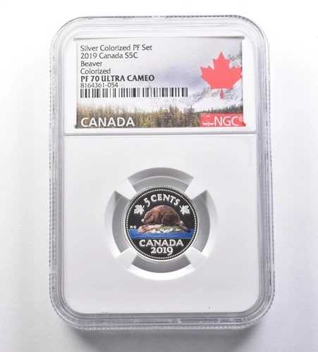 2019年 カナダ 5セント銀貨 カラー化 PFセット ビーバー PF70 UCAM NGC *7064