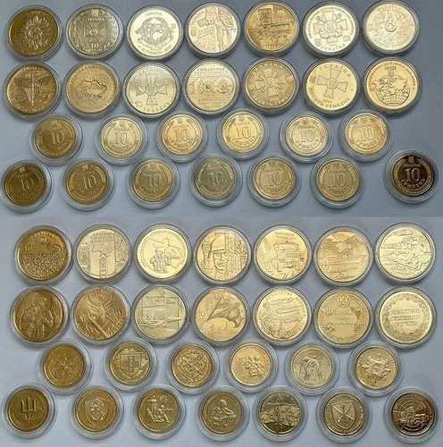 ウクライナ 27枚セット 10フリヴニャ 2018-2025 UNC 金メッキ キャップ付き 軍隊