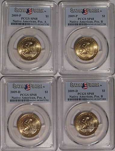 2009 P & D ネイティブ サカガウィア ドル 4 コイン セット $1 PCGS SP68 ポジション A & B サテン 45,540円