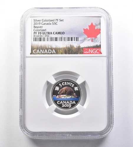 2019年 カナダ 5セント銀貨 カラー化 PFセット ビーバー PF70 UCAM NGC *7062