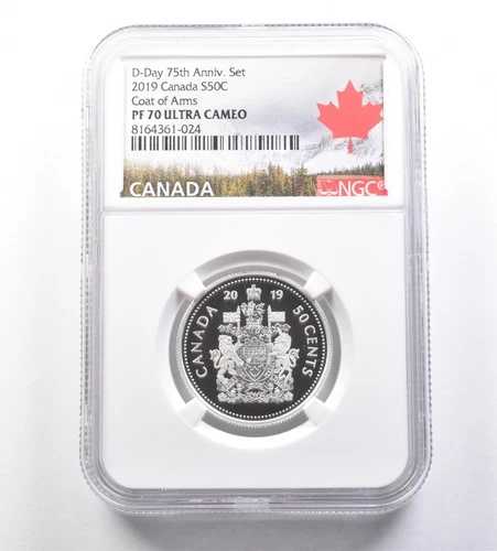 2019年 カナダ 50セント銀貨 D-Day 75周年記念 紋章入り PF70 NGC *7130