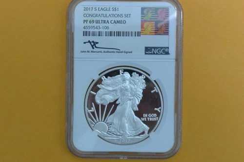 2017-S シルバーイーグル コングラチュレーションセット NGC PF69 ジョン・マーカンティ