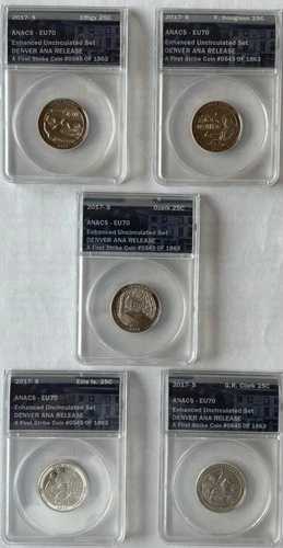 2017-S 225周年記念 5クォーターセット 25C ANACS EU70 ファーストストライク