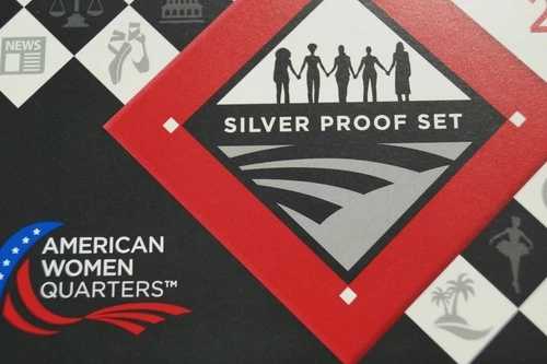 2023年 S 米国造幣局 シルバープルーフセット。アメリカ人女性用クォーター、OGP入りコイン5枚、C付き