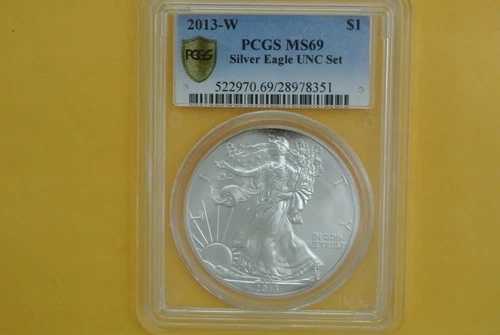 2013-W バーニッシュドシルバーイーグル PCGS MS69 UNC (2013年年次ドルセット) セキュアプラス
