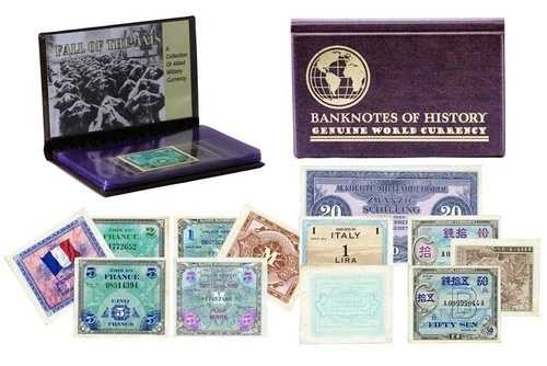第二次世界大戦の希少な連合軍軍用通貨8枚セットの認定コレクションアルバム