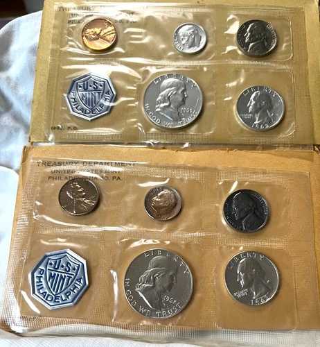 1962/1963 米国造幣局プルーフ セット - コイン 5 枚ずつ - 90% シルバー トーン 10 セント硬貨 1962 年。