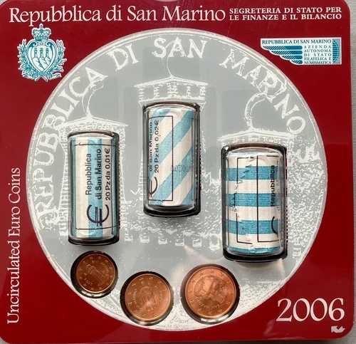 2006年サンマリノ未流通ミントロール1、2、5セントユーロコインセット