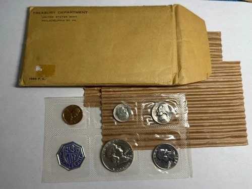 1955年フラットパック銀貨5枚プルーフセット（オリジナル封筒入り）。掲載されているのは実物のコインです。#fp2
