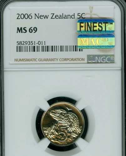 2006年ニュージーランド5セントNGC MS69最高級MACスポットレス3,000セット製造。