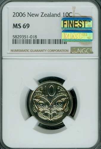 2006 ニュージーランド 10 セント NGC MS69 MAC 最高級 & スポットレス 3000 セット ラージサイズ。