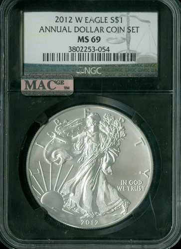 2012 W シルバー イーグル NGC MS69 アニュアルセット MAC スポットレス ブラック ホルダー。