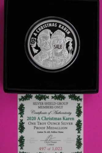 希少 2020 A Christmas Karen Debt .999 1オンス シルバーシールドアート ラウンドボックス COA 6068|WORLD RESOURCE【QUEEN店】