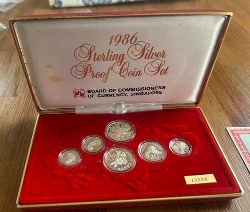 シンガポール プルーフ シルバー コイン 6枚セット 1986年 - 箱/証明書付き