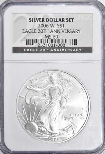 2006-W バーニッシュドシルバーイーグル NGC MS69 20周年記念セットより！Inv#008