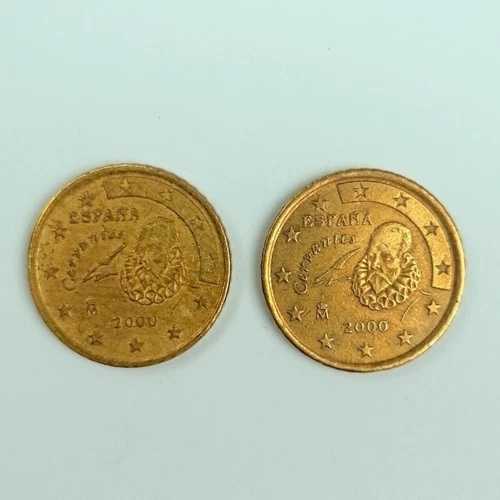 コイン2枚セット - 希少50ユーロセント硬貨 2000年 スペイン セルバンテス コレクターズアイテム