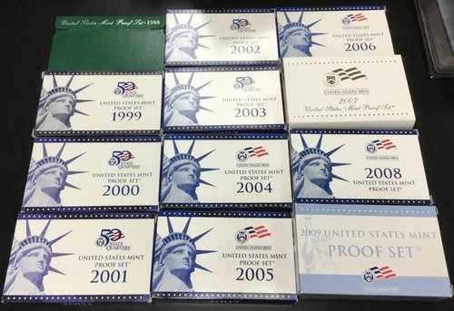 1998-2009 米国造幣局プルーフセット ~ 1998 & 2009S ブックエンドセット 1998-2009 (合計 12 セット)