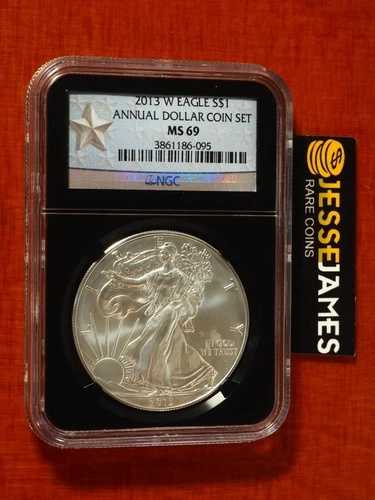 2013年 W バーニッシュド シルバー イーグル NGC MS69 年次ドルコインセット スターラベルより