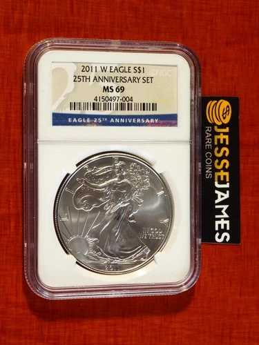 2011年 W バーニッシュド シルバー イーグル NGC MS69 25周年記念セットラベルより