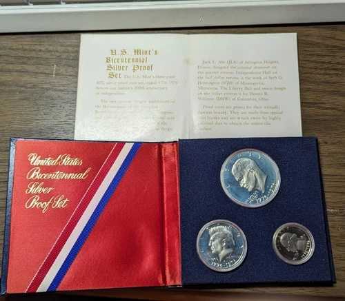 1776-1976 米国造幣局 200 周年記念シルバー プルーフ セット - オリジナル ホルダー - コイン 3 枚!