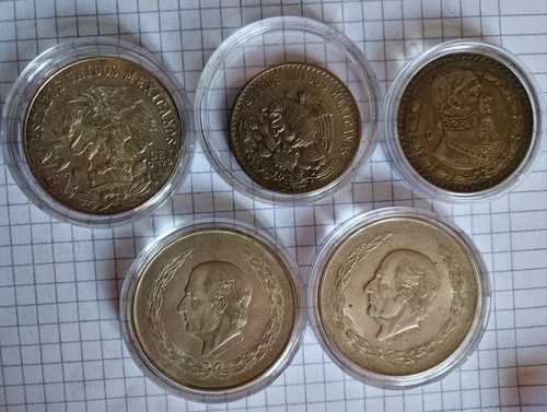 メキシコ銀貨 - 写真の通り、5枚セット。1948年、1951年、1953年、1957年、1968年以降