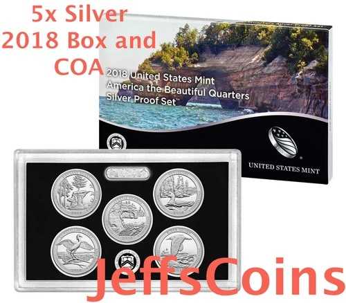 2018 S シルバークォーター ミントプルーフ 5枚セット 90% +ボックス COA ピクチャードロックス -ブロック 18aq