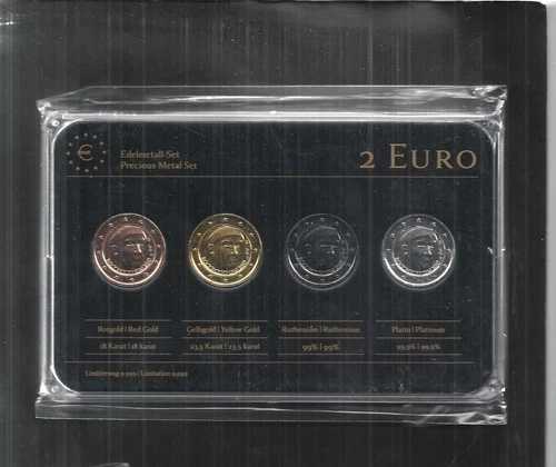 イタリア 2ユーロ プレステージ メタルコインセット 2013年 金、プラチナ、ルテニウム、オリジナルボックス、希少