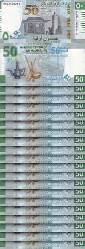 モーリタニア 50 Ouguiya 2023、Unc、20個LOT、連続、P-28、Comm、50周年 48,180円