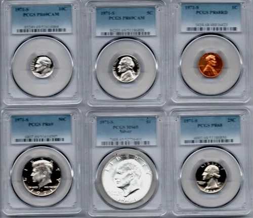 1971-S PCGS 6枚セット - .01、.05、.10、.25、.50コイン+ボーナスシルバーアイク$