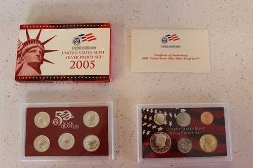 2005年 S 米国造幣局 シルバー プルーフ セット、州クォーター、箱、COA、コイン 10 枚