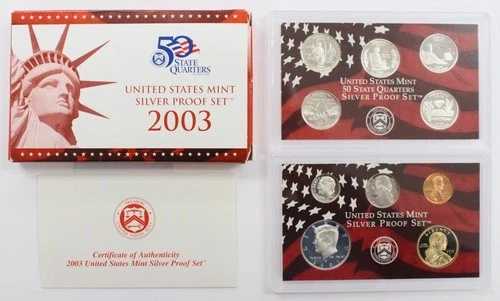 2003-S 米国造幣局 シルバー プルーフ セット - 箱と「ERROR」COA 付き