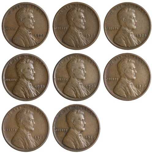 1920-1929年リンカーン・ウィートセント硬貨8枚セット「D」新品！素晴らしいセット！F/VF**