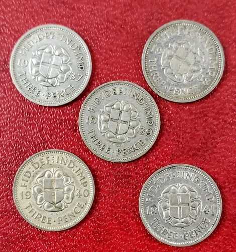 イギリス: 3 ペンス硬貨 5 枚セット 1937 - 1941 年 希少!!!｜WORLD RESOURCE【QUEEN店】